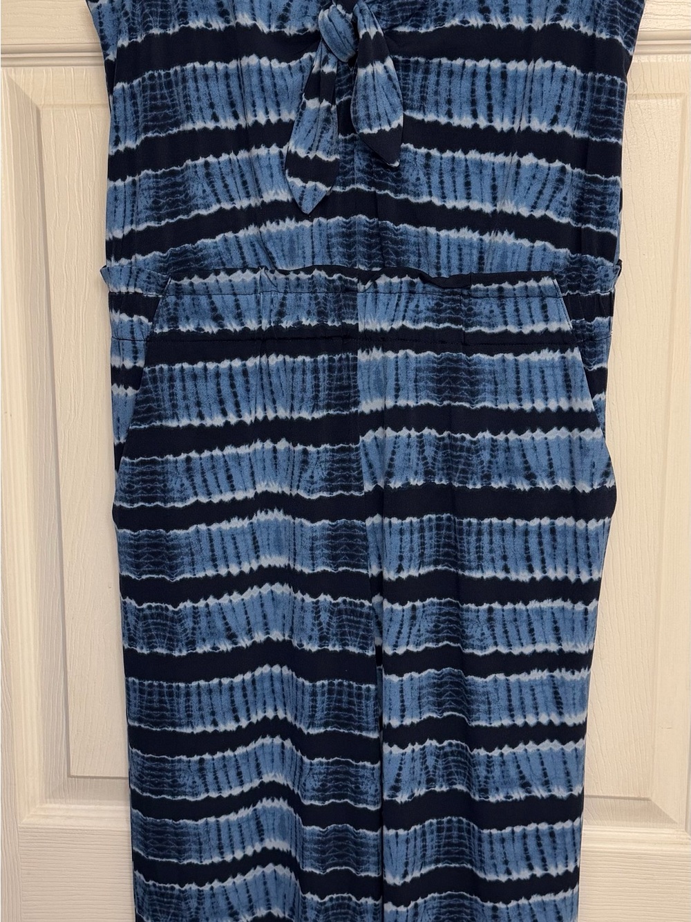 New Michael Kors Striped Tie-Dye Jumpsuit in Navy and Light Blue